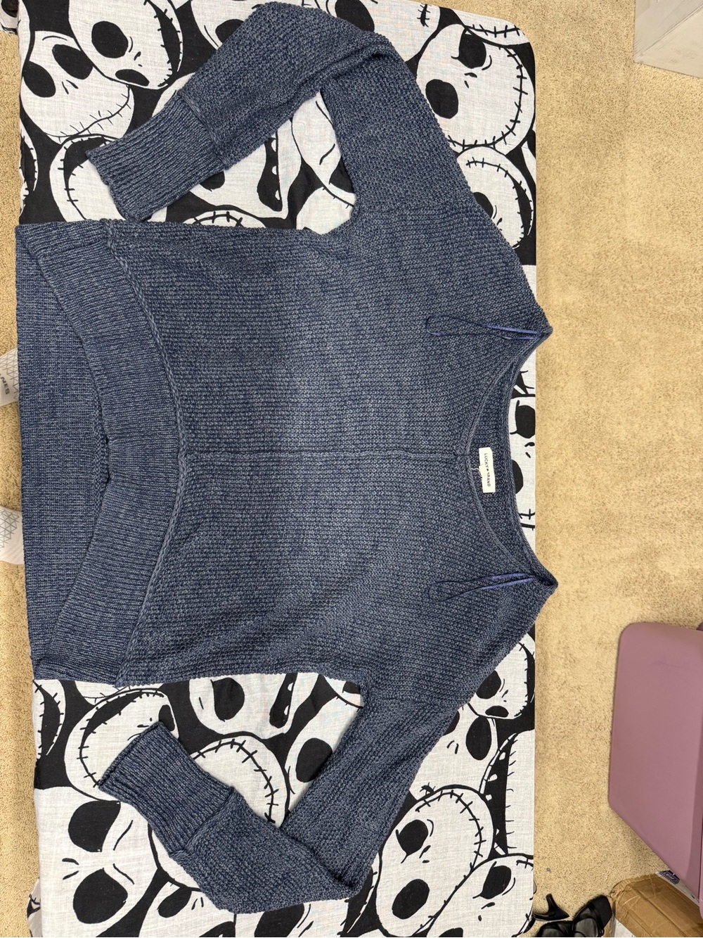 Lucky Brand Women's Navy Blue Off-the-Shoulder Sweater